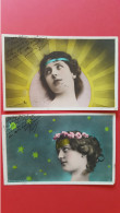 2 Cartes Avec Belle Femme Style Art Nouveau , Kf éditeur - Femmes