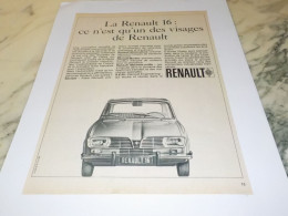 ANCIENNE PUBLICITE VISAGE DE LA RENAULT 16 1968 - Voitures