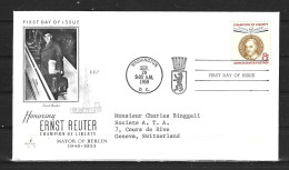 USA. N°676 De 1959 Sur Enveloppe 1er Jour. Maire De Berlin/Ernest Reuter. - 1951-1960