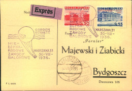 1936, Exoresskarte Mit Sonderstempel "GORDON BENNETT" Ballon - Lettres & Documents