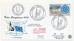 FRANCE - Env 0,45 25° Anniv Conseil Eur. - Obl Temporaire "Foire Européenne Strasbourg" 5/9/1974 + Conseil De L'Europe - Covers & Documents