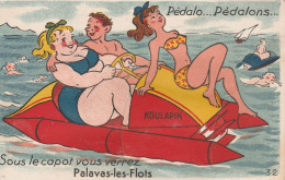 CPSM à Système Vues Dépliantes (34) PALAVAS LES FLOTS Sport Nautique Pédalo Pin-up Femme Grosse Illustrateur - A Systèmes