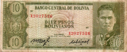 BOLIVIA 10 PESOS BOLIVIANOS 1962 - P-154a.16 CIRC. - Bolivie