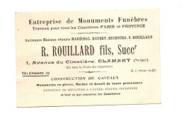 Carte De Visite Entreprise De Monuments Funèbres R. Rouillard Fils, Succr à Clamart - Format : 8x12 cm - Cartes De Visite