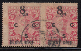 Margin / Perf., Shift EIGHT PIES Variety On Pair, Cochin, British India State, Service Used 1923, Surcharged 8p On 9 - Cochin