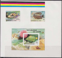 ZAIRE(1980) Tropical Fish. Set Of 2 Proof Sheets Displaying All 8 Stamps Of The Set + The Souvenir Sheet. Scott 974-81a - Other & Unclassified