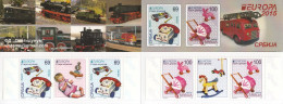 Serbia 2015 Europa CEPT Old Toys Firefighting Vechicle Locomotives Trains, Booklet B With Middle Row MNH - 2015