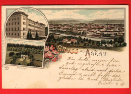 ZVE-39 Gruss Aus AARAU. Multiviews Kaserne Alpenzeiger Stadt. Pionier. Gelaufen Aarau 1900 Mit Rasierklingen Stempel - Aarau