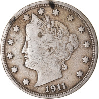 Monnaie, États-Unis, Liberty Nickel, 5 Cents, 1911, U.S. Mint, Philadelphie - 1883-1913: Liberty