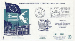 FRANCE - Env. OMEC "P.P. Strasbourg R.P. 25eme Anniversaire Conseil De L'Europe" 28/11/1974 - Arrivée Conseil Europe - Maschinenstempel (Werbestempel)