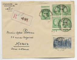 FRANCE MAZELIN 2FR BLOC DE 4 BDF+1+ N°760 LETTRE COVER REC MEAUX 16.10.1947 AU TARIF - 1945-47 Cérès De Mazelin