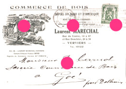 Verviers  Cachet Postal 1937 Commerce De Bois LAURENT MARECHAL - Verviers