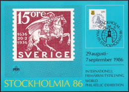 SCHWEDEN 1986 Mi-Nr. 1381 Ausstellungskarte/Exhibition Card Stockholmia 86 - Briefe U. Dokumente