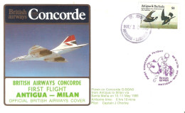 CONCORDE PREMIER 1er VOL FIRST FLIGHT BRITISH AIRWAYS ANTIGUA MILAN MILANO 1985 - Sonstige & Ohne Zuordnung