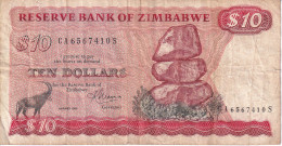 BILLETE DE ZIMBAWE DE 10 DOLLARS DEL AÑO 1983 (BANKNOTE-BANK NOTE) CIERVO-DEER - Zimbabwe