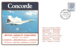 CONCORDE PREMIER 1er VOL FIRST FLIGHT BRITISH AIRWAYS LONDON BIRMINGHAM LONDON CACHET HEATHROW AIRPORT HOUNSLOW MIDDLESE - Other & Unclassified