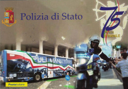 75° Anniversario Polizia Stradale, Polizia Di Stato, Italia, Marcofilia, Annullo Postale, Militare, Pullman Azzurro - Sammlungen & Sammellose