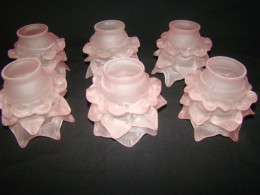 6 Tulipes En Forme De Rose En Verre Dépoli Satiné De Couleur Rose Pour Griffe De 57 Mm - Lámparas Y Arañas