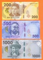 KYRGYZSTAN: Set Of 3 Banknotes 200+500+1000 SOM 2023 UNC New Issue W/new Design - Kirgisistan