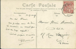 MONACO 10c OBLITERE AMBULANT SUR CARTE DE MONTE-CARLO POUR PARIS DE 1907 LETTRE COVER - Covers & Documents