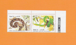 BRASILIEN BRASIL 1991  Postfrisch**MNH  MICHEL-Nr. 1415-1416 (Rand) = REPTILIEN  # SCHLANGEN  # Naturschutz: Reptilien - Serpents