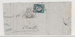 FRANCE 1875 LAC YT 60C 25c CERES BLEU CAMBRAI 59 NORD GC 79 Pour NANTES Loire Inférieure 42 - 1871-1875 Ceres