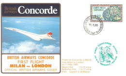 CONCORDE PREMIER 1er VOL FIRST FLIGHT BRITISH AIRWAYS MILANO MILAN LONDON LONDRES   1985 - Andere & Zonder Classificatie