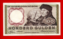 BILLET . PAYS-BAS . DE NEDERLANDSCHE BANK . 100 GULDEN 02/02/1953 . " ERASMUS " - Réf. N°12776 - - 100 Gulden