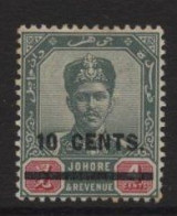 Johore (16) 1904 Sultan Ibrahim 10c. On 4c. Surcharge In Capitals. Unused. Hinged. - Johore