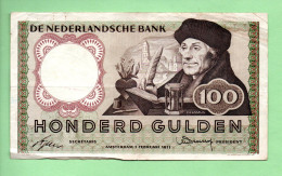 BILLET . PAYS-BAS . DE NEDERLANDSCHE BANK . 100 GULDEN 02/02/1953 . " ERASMUS " - Réf. N°12777 - - 100 Florín Holandés (gulden)