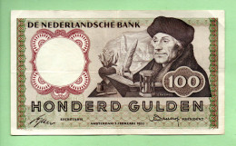 BILLET . PAYS-BAS . DE NEDERLANDSCHE BANK . 100 GULDEN 02/02/1953 . " ERASMUS " - Réf. N°12778 - - 100 Gulden