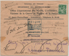 FRANCE 1939 LSI 1 F IRIS Ministère Des Pensions Office Mutilés Marseille RETOUR ENVOYEUR INCONNU Chateauneuf - Storia Postale