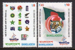 1999 Bangladesh ICC Cricket World Cup England GB UK Ball Flag Bowler Tiger 2v MNH SG 717-8 - Cricket