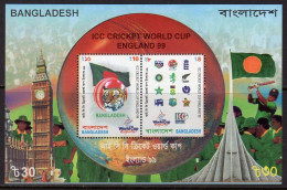 1999 Bangladesh ICC Cricket World Cup England GB UK Ball Flag Bowler Tiger Batsman Clock Tower Monument 2v SS MNH SG 719 - Cricket