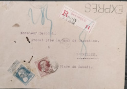 N°76-77 Obl. Sc BRUXELLES (Palais De Justice) Sur Lettre Recommandée Et EXPRES Du 8 Juillet 1908 Vers Bruxelles - Verso - 1905 Barbas Largas