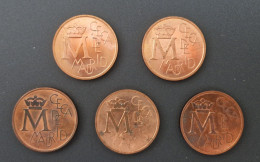 5 Medallas De Cobre Ceca Madrid FNMT 1987 Bodas De Plata De Los Reyes Juan Carlos I Y Sofia España - Prove & Riconi
