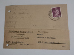 Entier Postaux, Koblenzer Sussmosterei, Rheinbrohl 1944 - Lettres & Documents