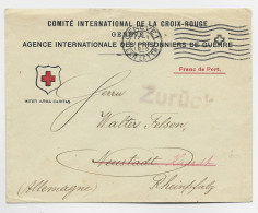 HELVETIA SUISSE LETTRE COVER BRIEF COMITE INTER CROIX ROUGE GENEVE 1915 TO ALLEMAGNE GERMANY ZURUCK - Sellados
