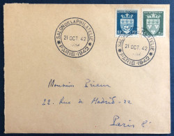 France, N°554 Et 556 Sur Enveloppe, Commémoratif SALON DE LA PHILATELIE PARIS 1942 - (B3024) - Commemorative Postmarks