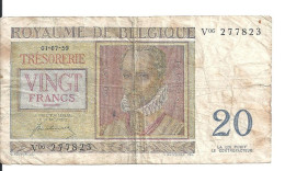 BELGIQUE 20 FRANCS 1950 VF P 132 A - Autres & Non Classés