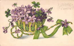 FLEURS - Violettes Dans Un Panier Végétal - Carte Postale Ancienne - Flowers