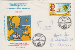 Romania 1st Romanian Expedition To The Arctic 500th Ann. USA Reg.cover Ca 13.08.1992 (TI155E) - Arctic Expeditions