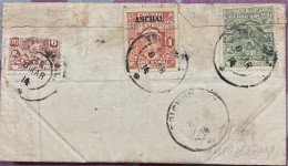 INDIA-COCHIN STATE 1914, REGISTER COVER USED, KING RAJA SIR SRI RAMA VARMA, 3 DIFF STAMP, ANCHAL OVPTD, TRICHUR CITY CAN - Cochin