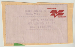 Indien 1995 India Postage Rs. 1150.00 AIRMAIL PARCEL Lodhi Road HO, Auf Fragment - Lettres & Documents