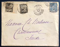 France, Taxe N°16 Et 18 Sur Enveloppe De Paris 30.7.1887 - (B3326) - 1859-1959 Brieven & Documenten