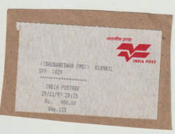 Indien 1997 India Postage Rs. 400.00 SPP 3429 Bhubaneshwar RMS, AIRMAIL, Auf Fragment - Andere & Zonder Classificatie