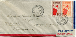 T. A. A. F. LETTRE PAR AVION AFFRANCHIE AVEC DES TIMBRES DE MADAGASCAR DEPART ARCHIPEL KERGUELEN 21-12-1953 MADAGASCAR.. - ...-1955 Préphilatélie