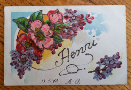Prénom Henri - Fleurs, Violettes, Roses Avec Paillettes - Prénoms