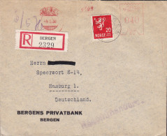 Norway BERGENS PRIVATBANK Registered Einschreiben Label BERGEN 1938 Uprated Meter Cover Freistempel Brief HAMBURG German - Brieven En Documenten