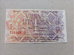 Billete De Lituania De 1 Lita, Año 1991, UNC - Lituanie